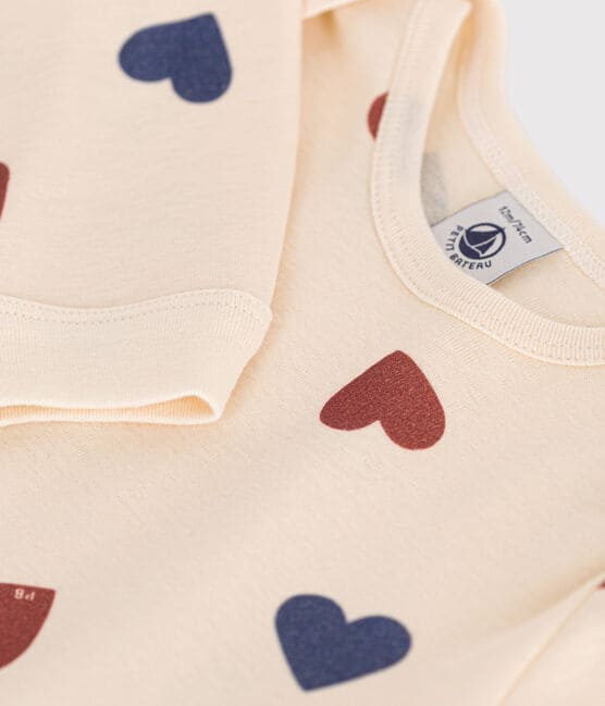 Pijama con corazones sin pies de algodón para bebé blanco AVALANCHE/ MULTICO