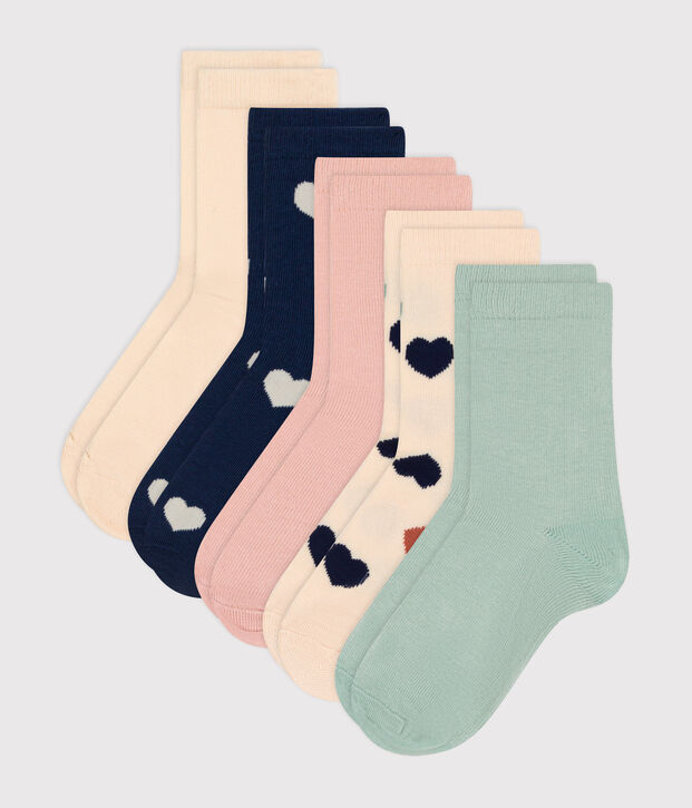 5 pares de calcetines infantiles de algod&oacute;n con corazones multicolor