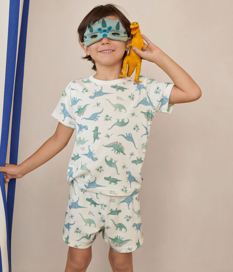 Pijama corto tipo disfraz infantil de algod&oacute;n con estampado de dinosaurios blanco/multicolor