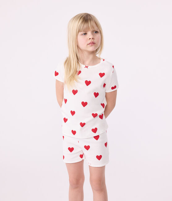 Pijama corto de algodón de niña blanco MARSHMALLOW/rojo TERKUIT