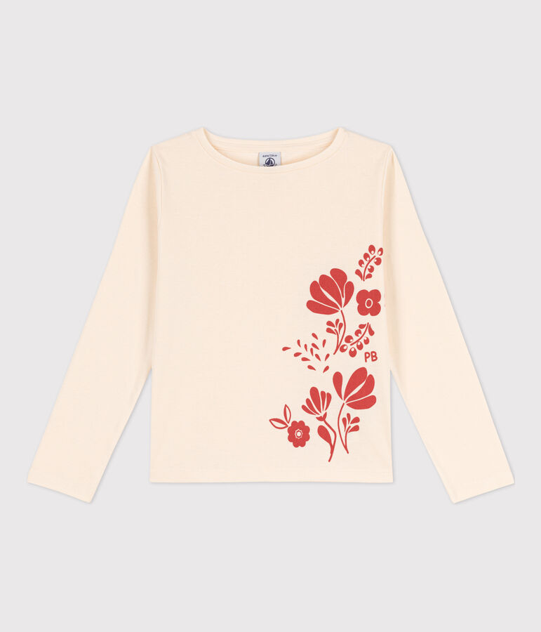 Camiseta de algod&oacute;n de manga larga de ni&ntilde;a/ni&ntilde;o crudo/naranja