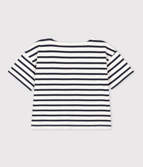 Camiseta a rayas de manga corta de algodón de niña blanco MARSHMALLOW/azul SMOKING
