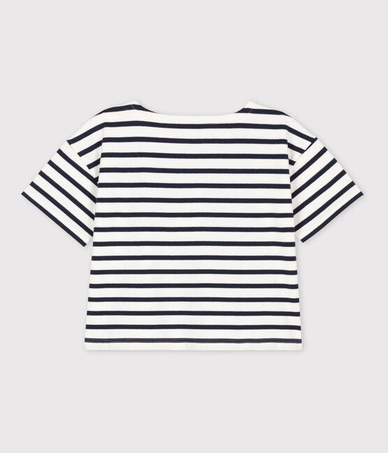 Camiseta de manga corta de algodón a rayas para niña blanco MARSHMALLOW/azul SMOKING