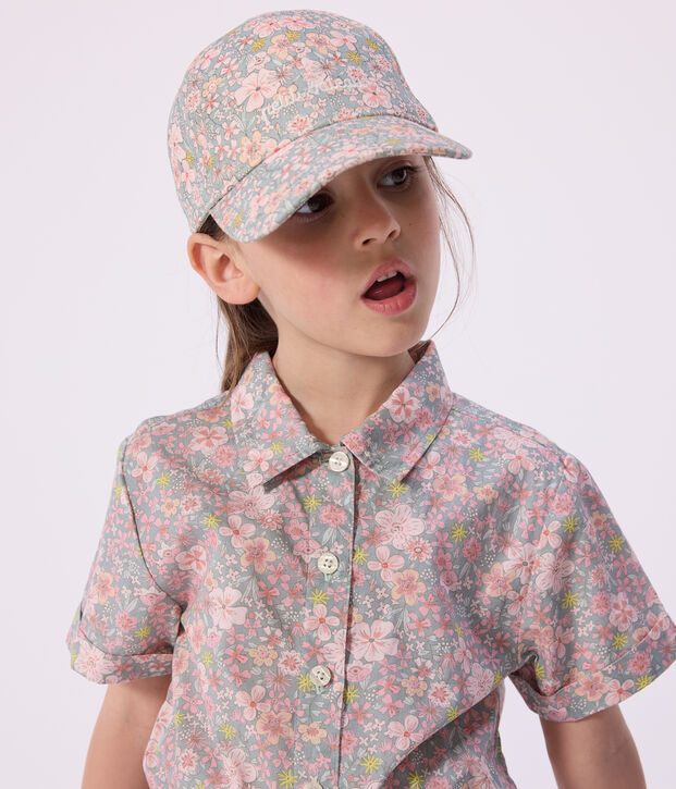 Sombrero infantil de sarga con estampado de flores azul/multicolor