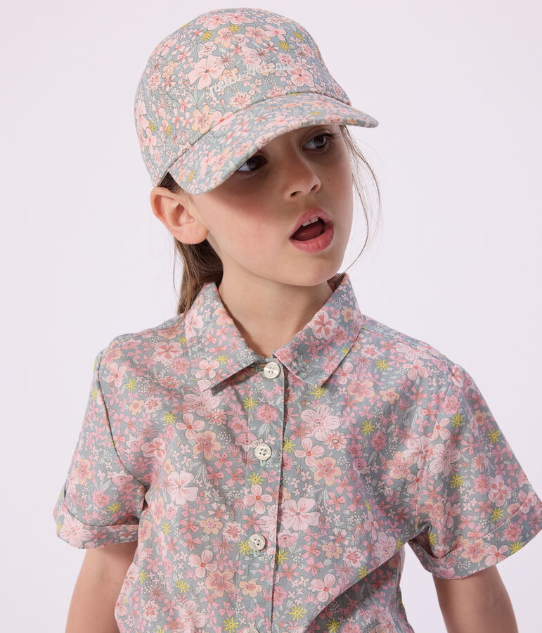Sombrero infantil de sarga con estampado de flores azul/multicolor