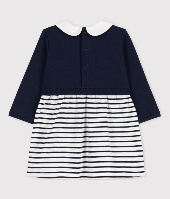 Vestido bimaterial de manga larga de bebé azul SMOKING/blanco ECUME