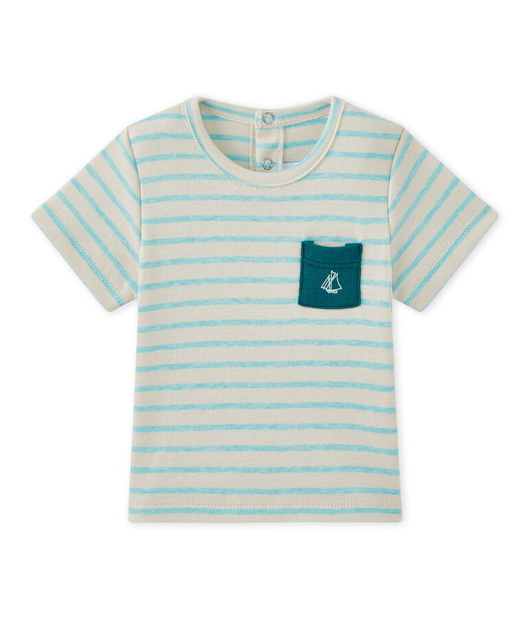 Camiseta a rayas beb&eacute; ni&ntilde;o de manga corta beige/verde