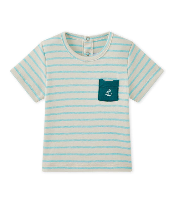 Camiseta a rayas bebé niño de manga corta blanco FETA/verde ADVENTURE