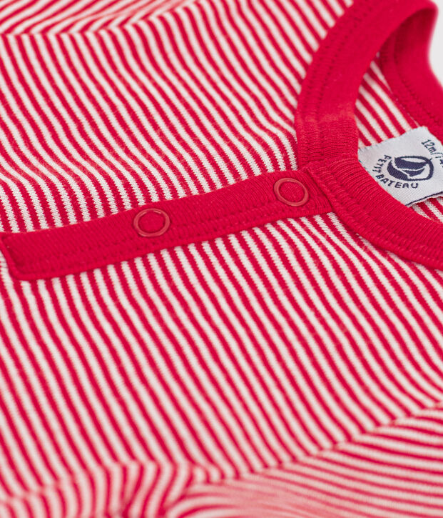 Body de manga corta de algod&oacute;n milrayas para beb&eacute; rojo/blanco