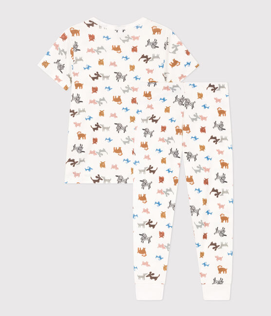 Pijama de manga corta de algodón para niño/niña blanco MARSHMALLOW/blanco MULTICO