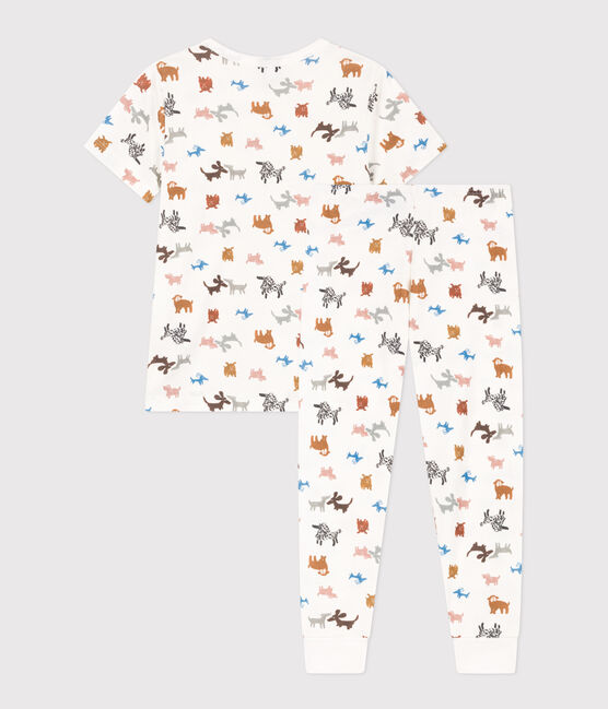 Pijama de manga corta de algodón para niño/niña blanco MARSHMALLOW/blanco MULTICO