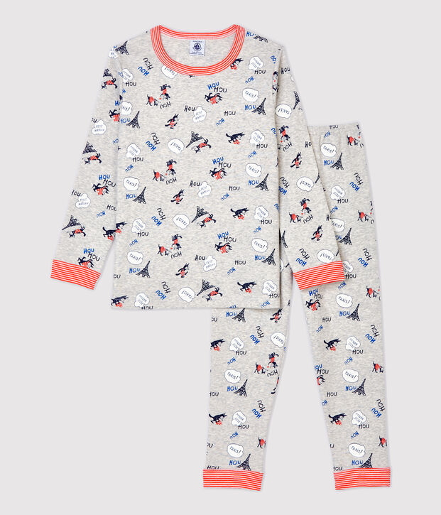 Pijama con estampado de Par&iacute;s de ni&ntilde;o de algod&oacute;n org&aacute;nico gris/multicolor