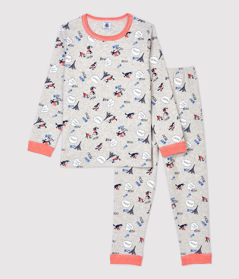 Pijama con estampado de Par&iacute;s de ni&ntilde;o de algod&oacute;n org&aacute;nico gris/multicolor