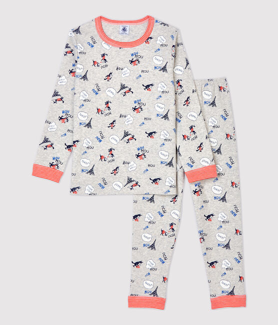 Pijama con estampado de París de niño de algodón orgánico gris BELUGA/blanco MULTICO