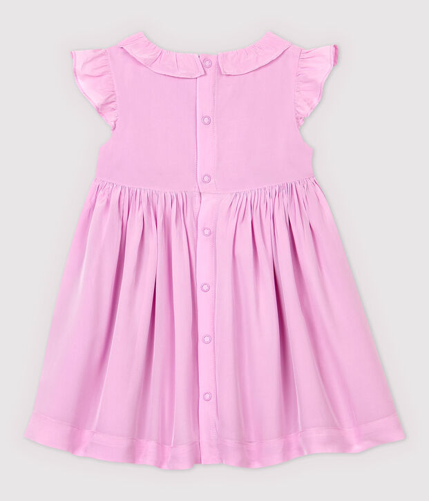 Vestido de manga corta de crep&eacute; de beb&eacute; ni&ntilde;a rosa