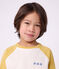 Camiseta infantil de algod&oacute;n de manga larga colorblock crudo/multicolor