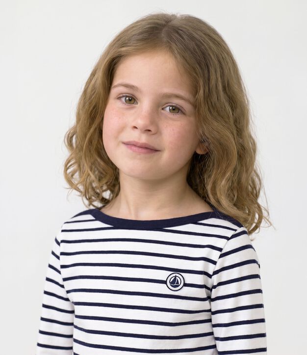 Camiseta marinera ic&oacute;nico para ni&ntilde;os de algod&oacute;n grueso blanco/azul