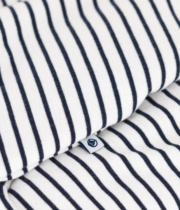 Mono largo acolchado con capucha de algod&oacute;n para beb&eacute; blanco/azul