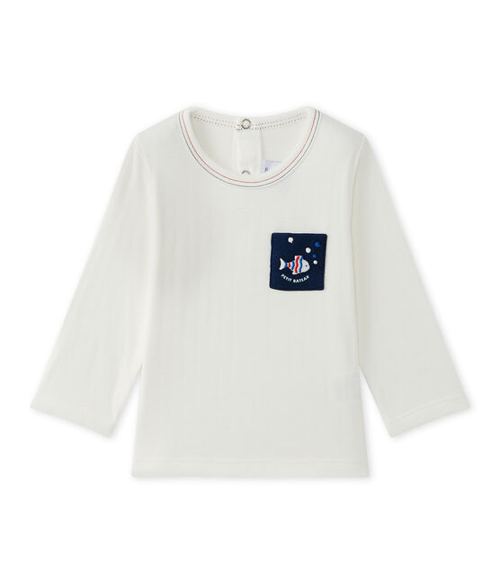 Camiseta de bebé niño liso blanco MARSHMALLOW