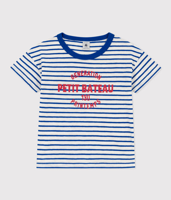 Camiseta de algodón a rayas para niño/niña blanco MARSHMALLOW/azul PERSE