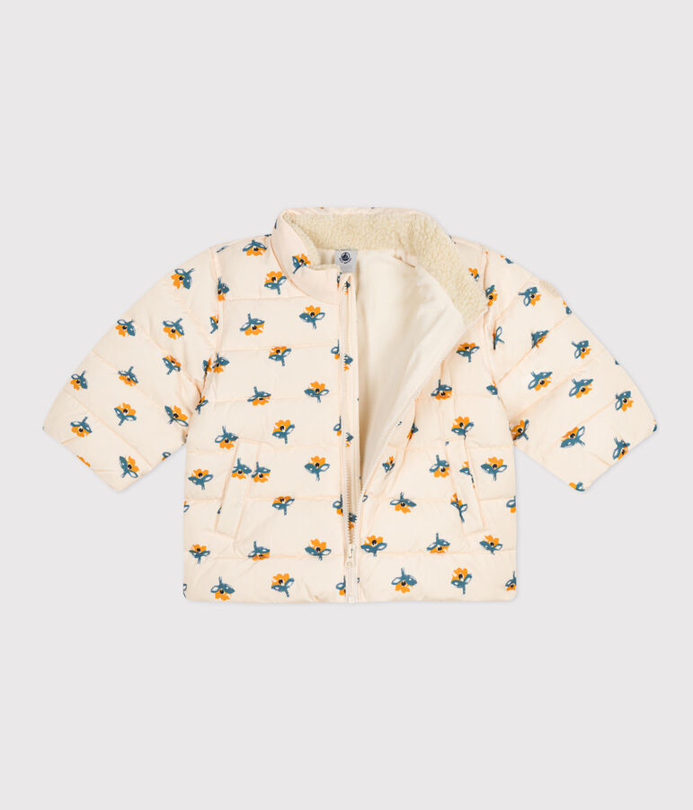 Abrigo estampado con capucha retr&aacute;ctil de beb&eacute; crudo/multicolor