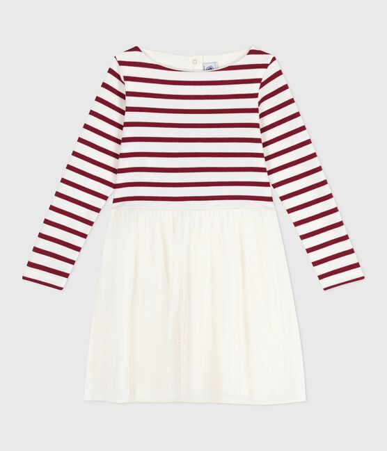 Vestido infantil de manga larga de algodón y tul rojo MILK/ AMARANTE