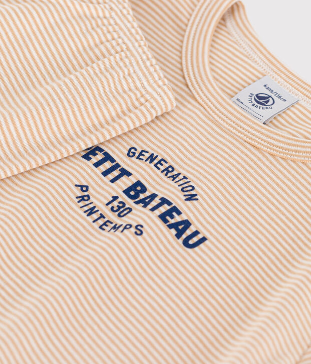 Pijama de algod&oacute;n a rayas para ni&ntilde;o/ni&ntilde;a beige/blanco