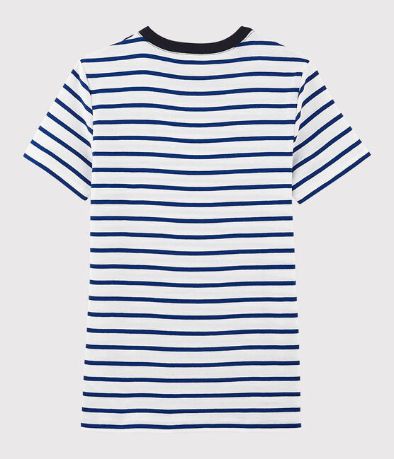 Camiseta de cuello redondo emblemática de algodón de mujer blanco MARSHMALLOW/azul SURF