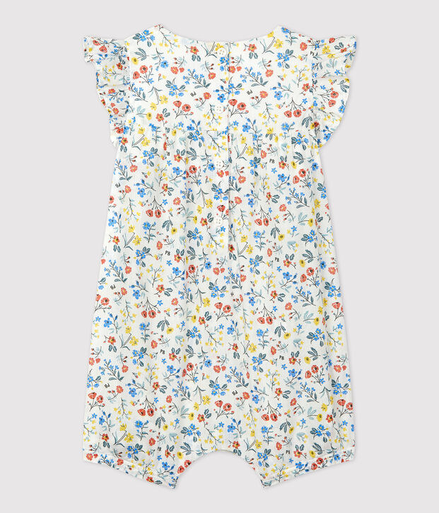 Mono corto de popelina con estampado de flores para beb&eacute; blanco/multicolor