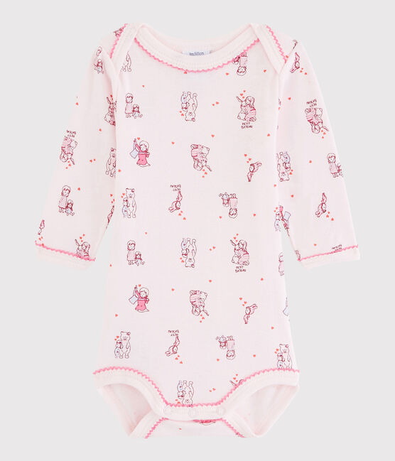 Bodi de manga larga de bebé niña rosa VIENNE/blanco MULTICO