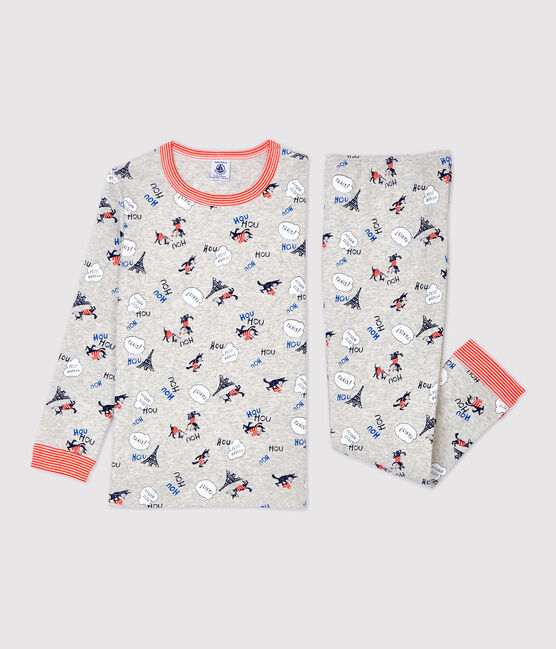 Pijama con estampado de París de niño de algodón orgánico gris BELUGA/blanco MULTICO