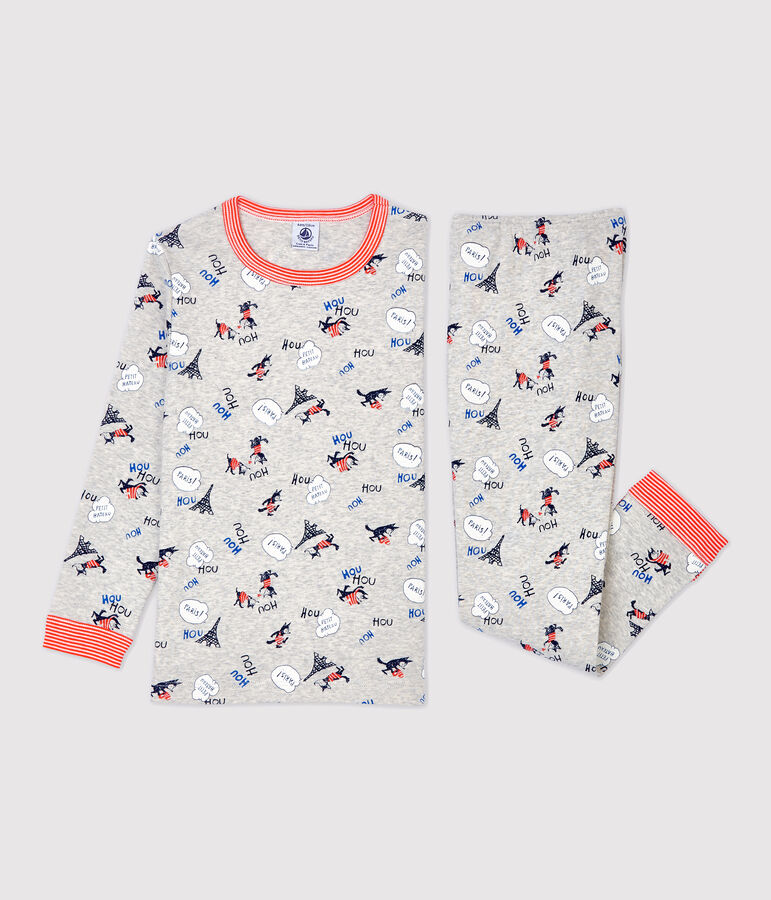 Pijama con estampado de Par&iacute;s de ni&ntilde;o de algod&oacute;n org&aacute;nico gris/multicolor