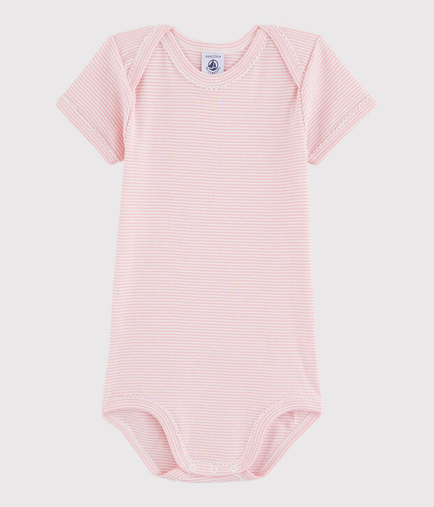 Bodi de manga corta de beb&eacute; ni&ntilde;a rosa/blanco
