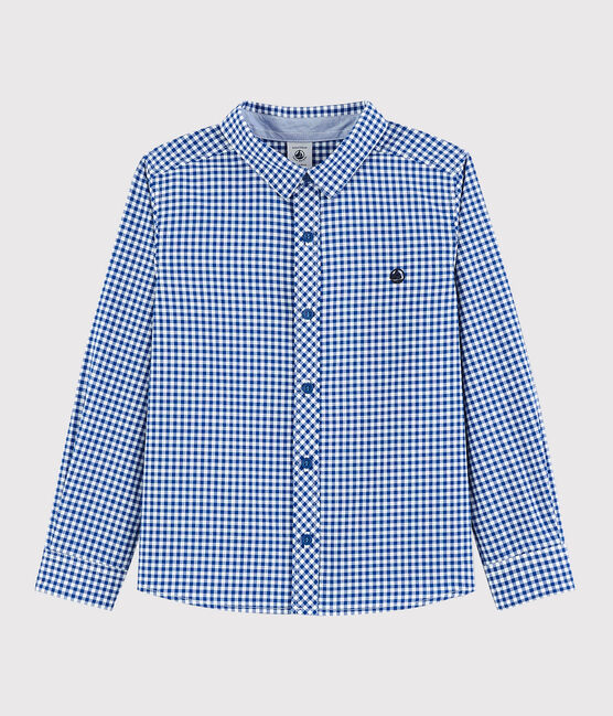 Camisa de manga larga de popelina de niño. blanco MARSHMALLOW/blanco MULTICO