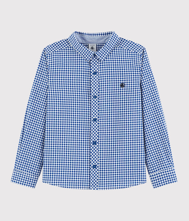 Camisa de manga larga de popelina de ni&ntilde;o. blanco/multicolor