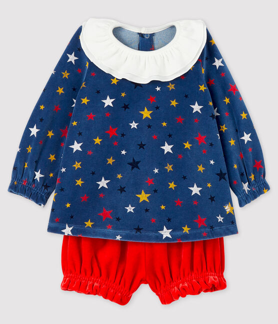 Conjunto de dos piezas para bebé niña azul MEDIEVAL/blanco MULTICO