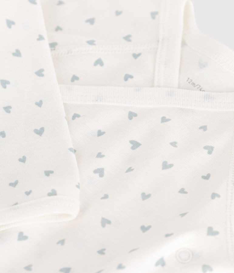 Body cruzado de manga larga de algod&oacute;n para beb&eacute; blanco/azul