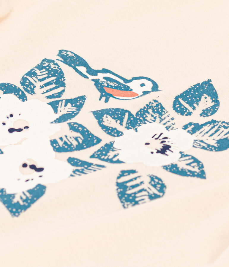 Camiseta de algod&oacute;n de manga larga de ni&ntilde;a crudo/azul