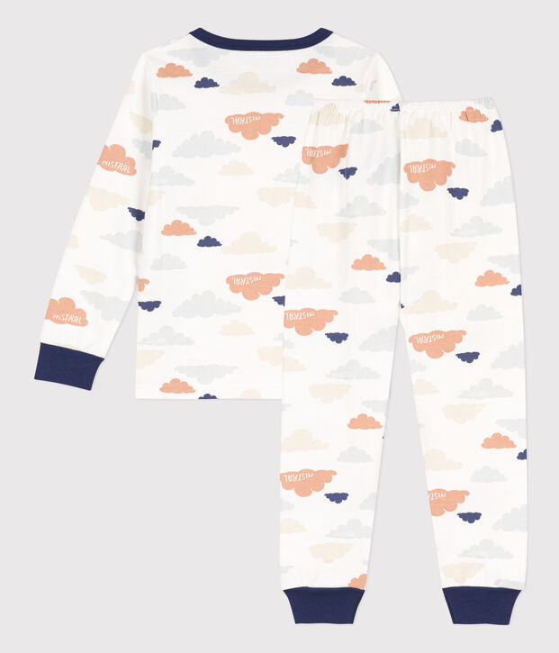 Pijama de felpa de algod&oacute;n con nubes para ni&ntilde;o/ni&ntilde;a blanco/multicolor