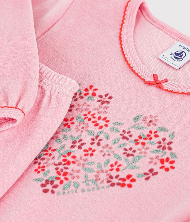 Pijama infantil de terciopelo con estampado de corazones rosa