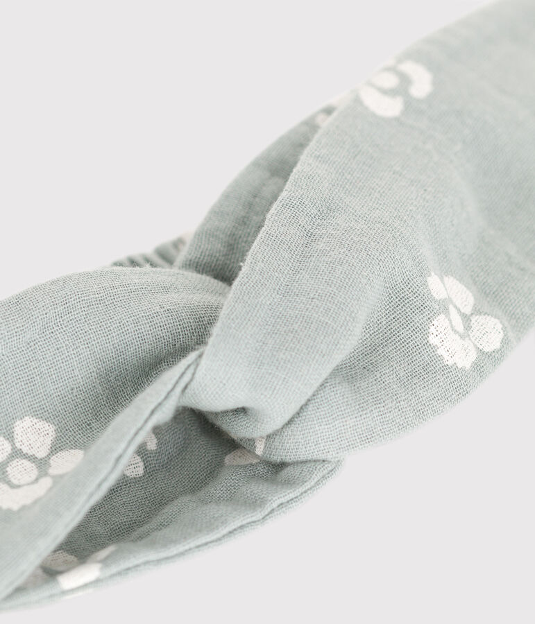 Diadema para beb&eacute; en gasa de algod&oacute;n con estampado de flores azul PAUL/blanco MARSHMALLOW