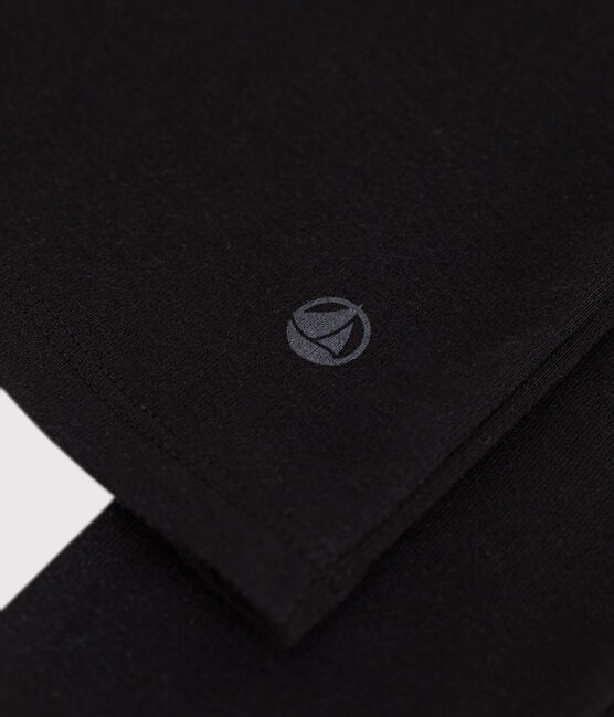 Camiseta Iconique de manga larga de algodón liso para mujer con cuello en V negro BLACK