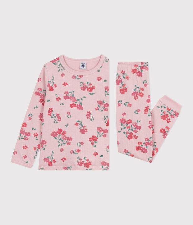 Pijama infantil de t&uacute;bico con estampado de flores rosa/multicolor