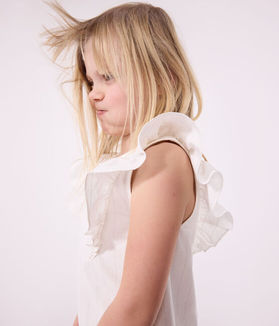 Vestido infantil de algodón de manga corta blanco MARSHMALLOW/gris ARGENT