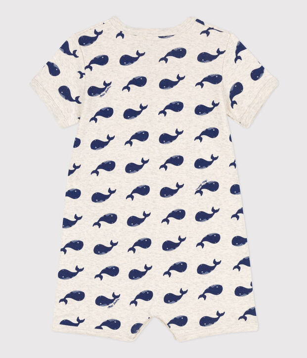 Mono corto de algod&oacute;n con ballenas marinas para beb&eacute; beige/blanco