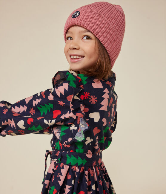 Vestido de manga larga de franela para niña azul SMOKING/blanco MULTICO