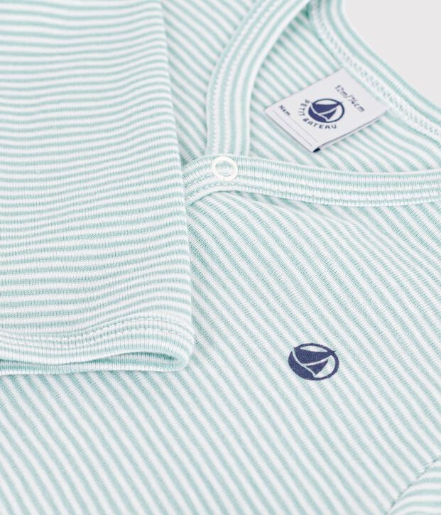 Pijama de algod&oacute;n milrayas para beb&eacute; verde/blanco