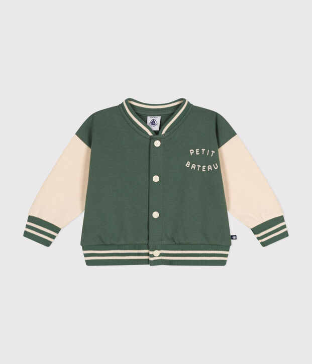 Chaqueta teddy de felpa para beb&eacute; verde/crudo