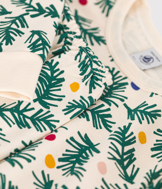 Pijama infantil de felpa cepillada con estampado de árbol de Navidad blanco AVALANCHE/ MULTICO