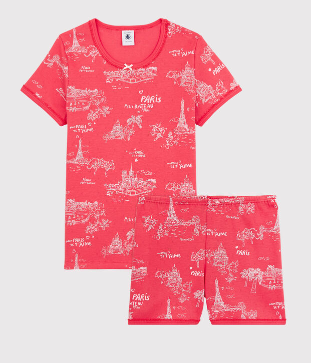 Pijama corto de algod&oacute;n con estampado de Par&iacute;s para ni&ntilde;a rosa/rosa
